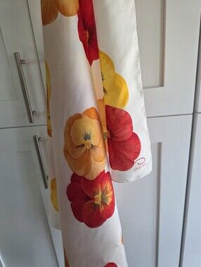 Oscar de la Renta White Silk Scarf with Red & Yellow Floral Print